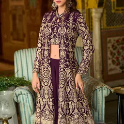 AHIKA Floral Embroidered Shoulder Straps Crop Top With Sharara & Shrug image 4