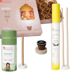 GaneshaSpeaks 55-Pcs Brown Loban Dhoop Cup Jasmine Dhoop Stick & Lemongrass Incense Stick-image-60