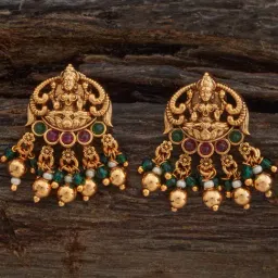 Kushal's Fashion Jewellery Ruby Green Gold Polished Antique Earring for Women-picture-13