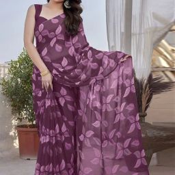 Mirchi Fashion Red Chiffon Leaf Printed Saree For Women-picture-36