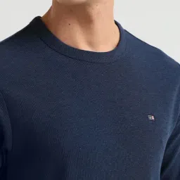 Arrow Sport Navy Cotton Regular Fit Self Pattern T-Shirt image 5