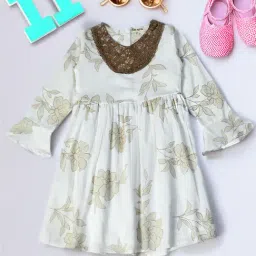 Bella Moda Kids White Printed Full Sleeves Fit & Flare Dress-image-34