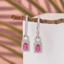 Ornate Jewels 925 Silver Rectangle Red Ruby Bali Drop Earrings-image-20