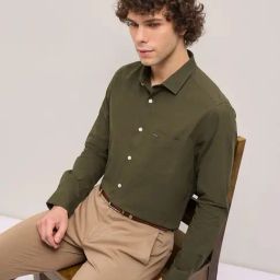 The Bear House Green Cotton Tailored Fit Solid Formal Shirt-picture-8