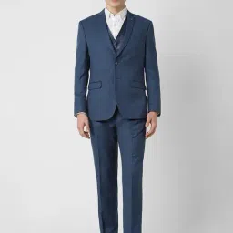 Van Heusen Navy Slim fit Texture Three Piece Suits-picture-19