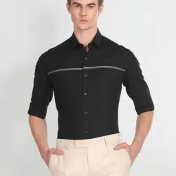 Arrow Black Cotton Slim Fit Striped Shirt-image-81
