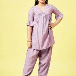 StyloBug Girls Purple Printed Kurti Set-picture-49