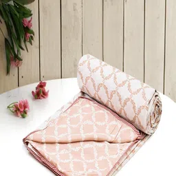 Myntra Elegant Homes Jaal Peach-Colored White Printed Double-Size Duvet Cover With Zipper image 4