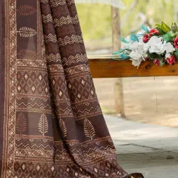 Saree Mall Brown Silk Self Saree with Blouse Piece image 5
