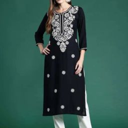 Indo Era Black Embroidered Straight Kurta-picture-46