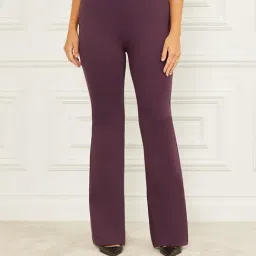 MARCIANO by GUESS Wine Viscose Blend Solid Trousers-picture-28