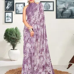 Satrani Dark Purple & Dusty Purple Floral Print Saree With Unstitched Blouse-picture-17