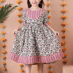 Neudis Girls Brown & Maroon Cotton Floral Dress-image-53