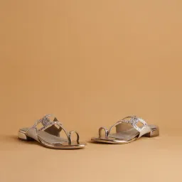 Eridani Women's Sona Silver Kolhapuri Sandals-image-9