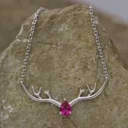 Ornate Jewels 925 Silver Pear Red Ruby Deer Necklace-image-69