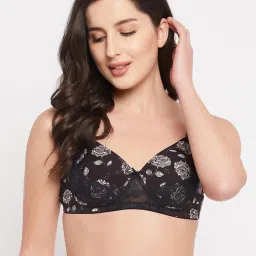 Clovia Black Floral Print Padded Bra image 1