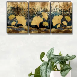 Myntra Elegant Homes Gold-Toned & Grey 3 Piece Abstract Printed Wall Arts image 2
