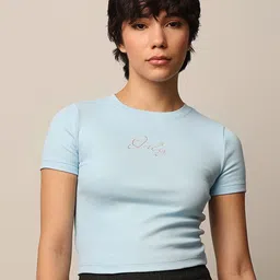 ONLY Women Brand Logo Applique Slim Fit T-shirt-image-41