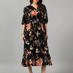 Krunal Raiyani Women Floral Print Fit & Flare Midi Dress-picture-16
