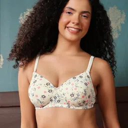 Clovia Padded Non-Wired Full Coverage Floral Print Multiway T-shirt Bra (White) image 1
