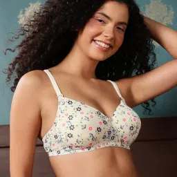 Clovia Padded Non-Wired Full Coverage Floral Print Multiway T-shirt Bra (White) image 4