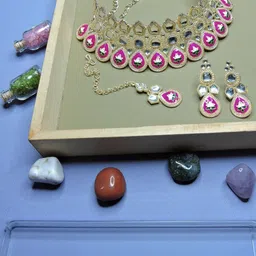 VATSALYA creation Alloy Gold- plated Green Ruby Red Jewellery Set-picture-36