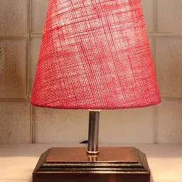 Devansh Jute Square Brown Wood Table Lamp - Pink image 1