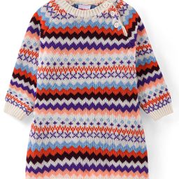 Babyhug Knit Full Sleeves Sweater Dress Aztec Design - Red & Blue-picture-5