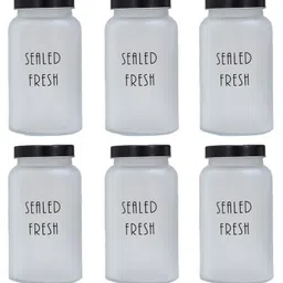 Femora Frosted Glass Jar for Kitchen Storage Black Lid, 1500 ml, Set Of 6-picture-10