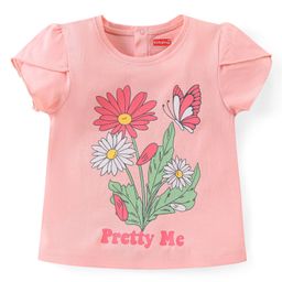 Babyhug Cotton Knit Half Sleeves Top With Floral Graphics - Pink-picture-27