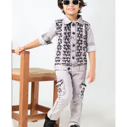 DOTSON Cotton Full Sleeves Textured & Classic Brand Text Printed Tee & Cargo Pants With Jacket Set - Magenta-image-33