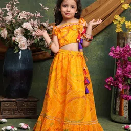 Saka Designs By Sapna Georgette Woven Sleeveless Bandhani Printed Lehenga Choli Set - Yellow-picture-11
