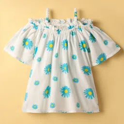 kookie kids india Kookie Kids Rayon Woven Half Sleeves Top With Floral Print - White-picture-21