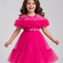 Mark & Mia Woven Half Sleeves Party Dress With Floral Applique & Sequin Detailing - Fuchsia-picture-16
