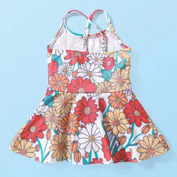 Babyhug Sleeveless Frock Style Swimsuit With Floral Print- Multicolor image 2