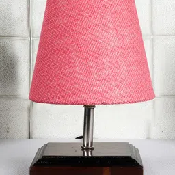 Devansh Jute Square Brown Wood Table Lamp - Pink image 2