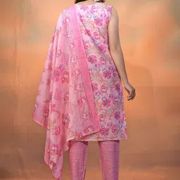 VARNI FABRICS Floral Printed V-Neck Straight Kurta With Trousers & Dupatta image 4