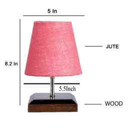Devansh Jute Square Brown Wood Table Lamp - Pink image 3