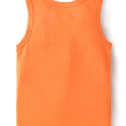Babyhug 100% Cotton Single Jersey Knit Antibacterial Sleeveless Sandos With Animal Print Pack Of 3 - Orange Blue & Navy Blue image 3