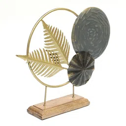 vedas Gold Toned & Grey Textured Leaf Curio Showpiece image 3