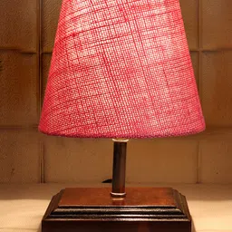 Devansh Jute Square Brown Wood Table Lamp - Pink image 4