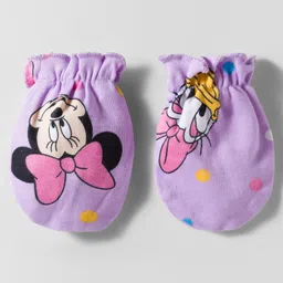 Babyhug Disney Interlock Knit Cap Mittens & Booties With Minnie & Friends Print Lavender - Diameter 11 cm image 4