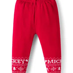 Babyhug Disney Woven Full Sleeves Sweater Set With Mickey Mouse Graphics & Cap - Red image 4