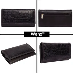 Wenz Women Textured Leather Zip Coin Pocket Two Fold Wallet image 3