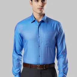 Raymond Men Blue Regular Fit Self Design Formal Shirt image 1