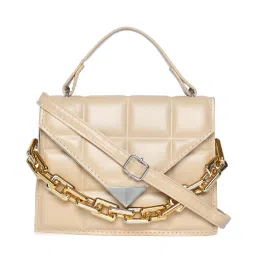 HauteSauce Beige Quilted Medium Handheld Handbag image 3