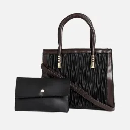 HauteSauce Black Textured Medium Handheld Handbag image 3