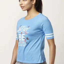 Ajile by Pantaloons Blue Cotton Graphic Print Sports T-Shirt image 3