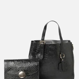HauteSauce Black Textured Medium Handheld Handbag Combo Set image 3