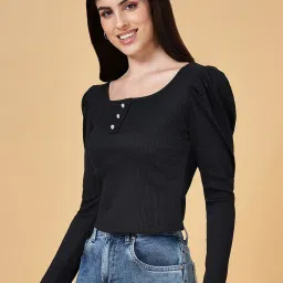 People by Pantaloons Black Regular Fit Top image 3
